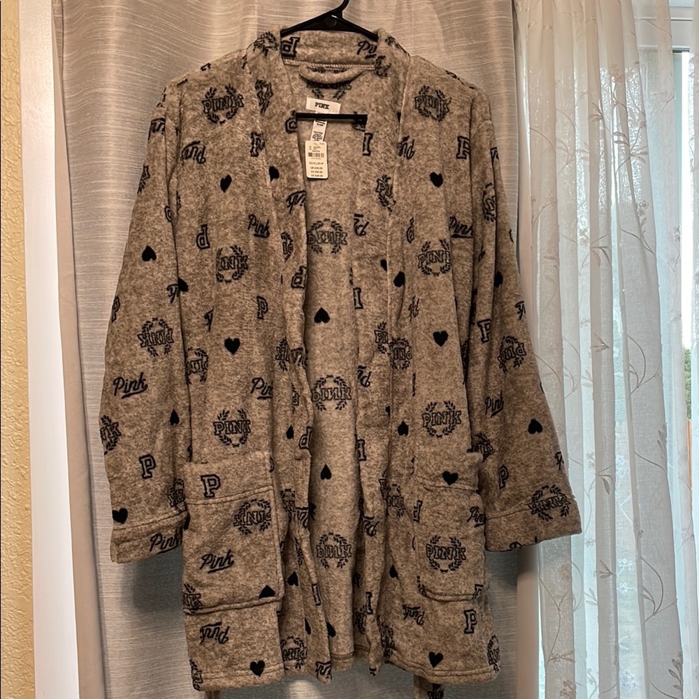 PINK Victoria's Secret Gray Fleece Robe